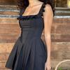 Ins Style Summer New French Temperament Square Neck Wooden Ear Edge Fishbone Corset Female Dress