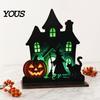 Black Matte Halloween Decoration Witch Wooden Table Centerpiece, Spooky Castle Cat Standing Durable Silhouette Tabletop Ornament for