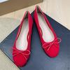 Fashion Flat Shoes for Women's 2025 New Retro Ballet Shoes Butterfly Knot Suede Shallow Round Toe Women's Shoes Large Size 44 43 42