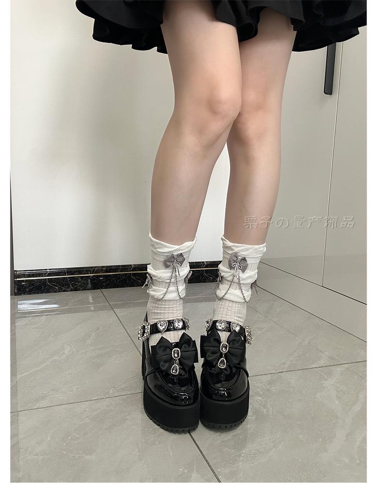 Korean Gothic Bow Cross Chain Skinny Calf Socks Japanese Versatile Y2K Socks Women Socks