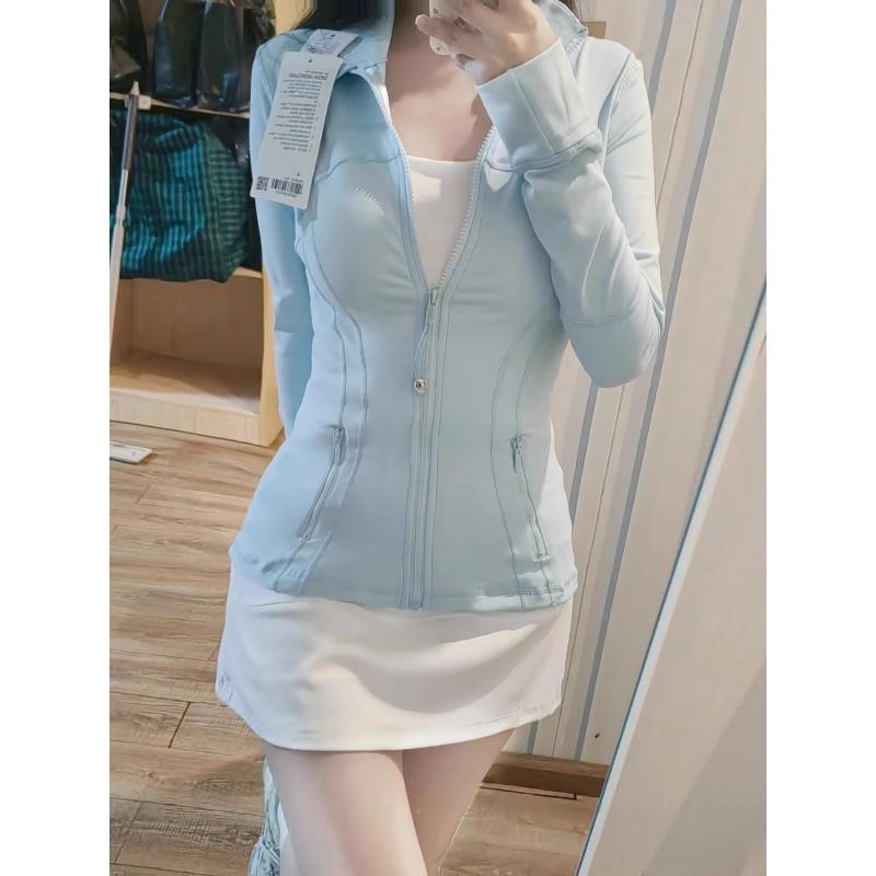 Womens Fleece-Lined Yoga Jacket With Zipper Stretchy Slim Fit Long Sleeve Activewear Top Gym Workout