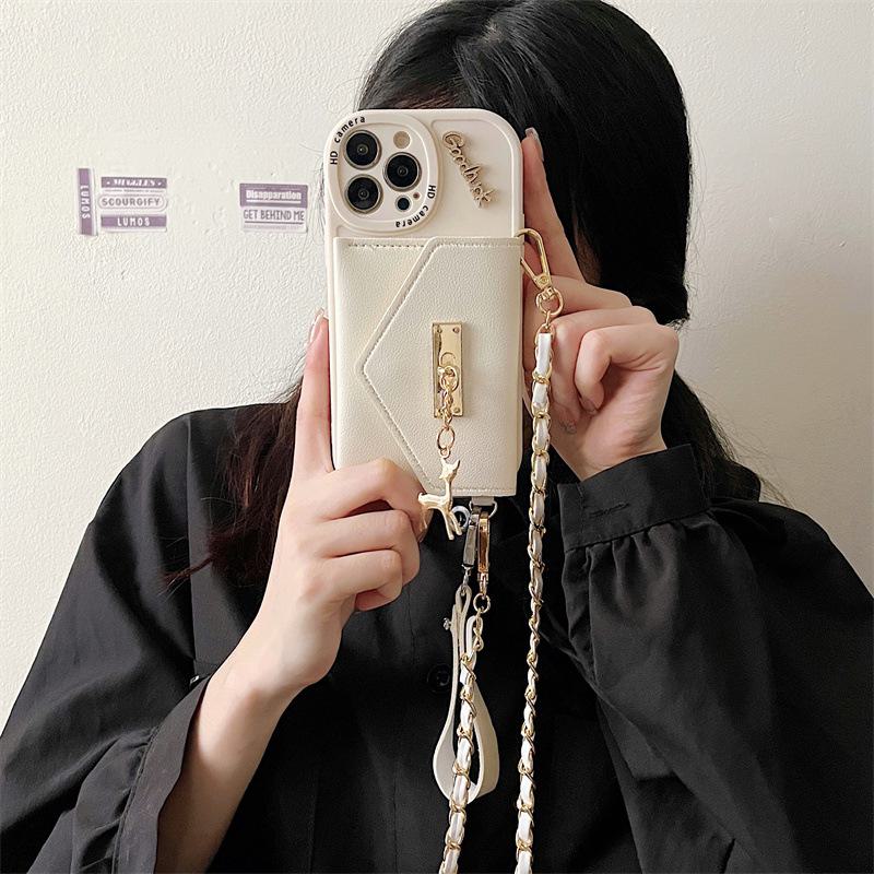 Elk Metal Card Holder for Apple 14 Pro Max, 13, 12 - Anti-fall, Chic Chain XS Fashion Case