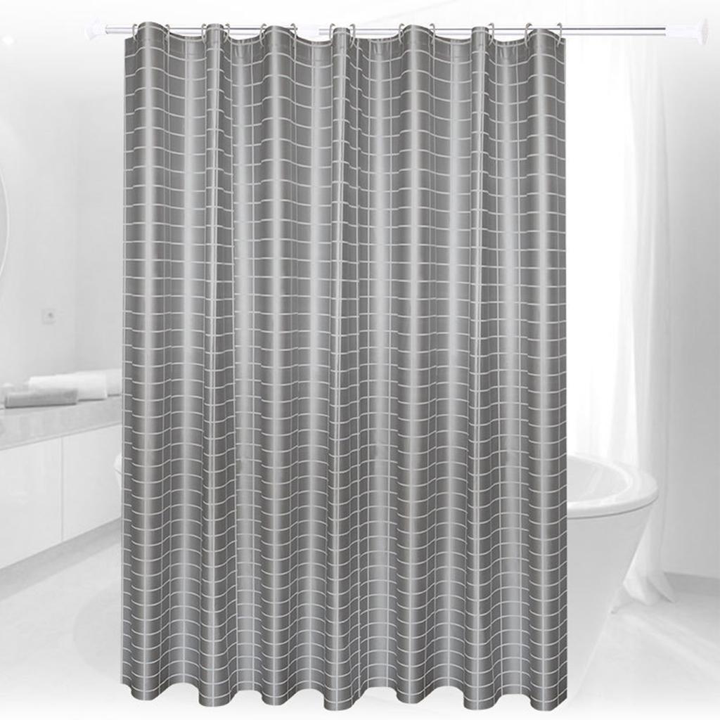180x180CM Shower Curtain with Stainless Steel Buckle 12 Hooks Grey Grid PEVA Bath Curtain Set for