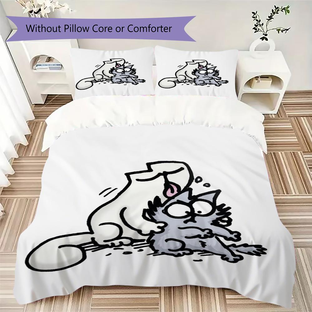 Simon‘s Cat Pattern Bedding Uilt Set Uilt Cover Pillowcase Home Decoration Birthday Gift (1 * Duvet Cover + 2 * Pillowcase Without Core)