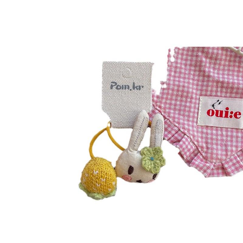 Kreslená gumička do vlasů s králíčkem a jahodou v korejském stylu pro děti - Vysoce elastická látka, držák na culík