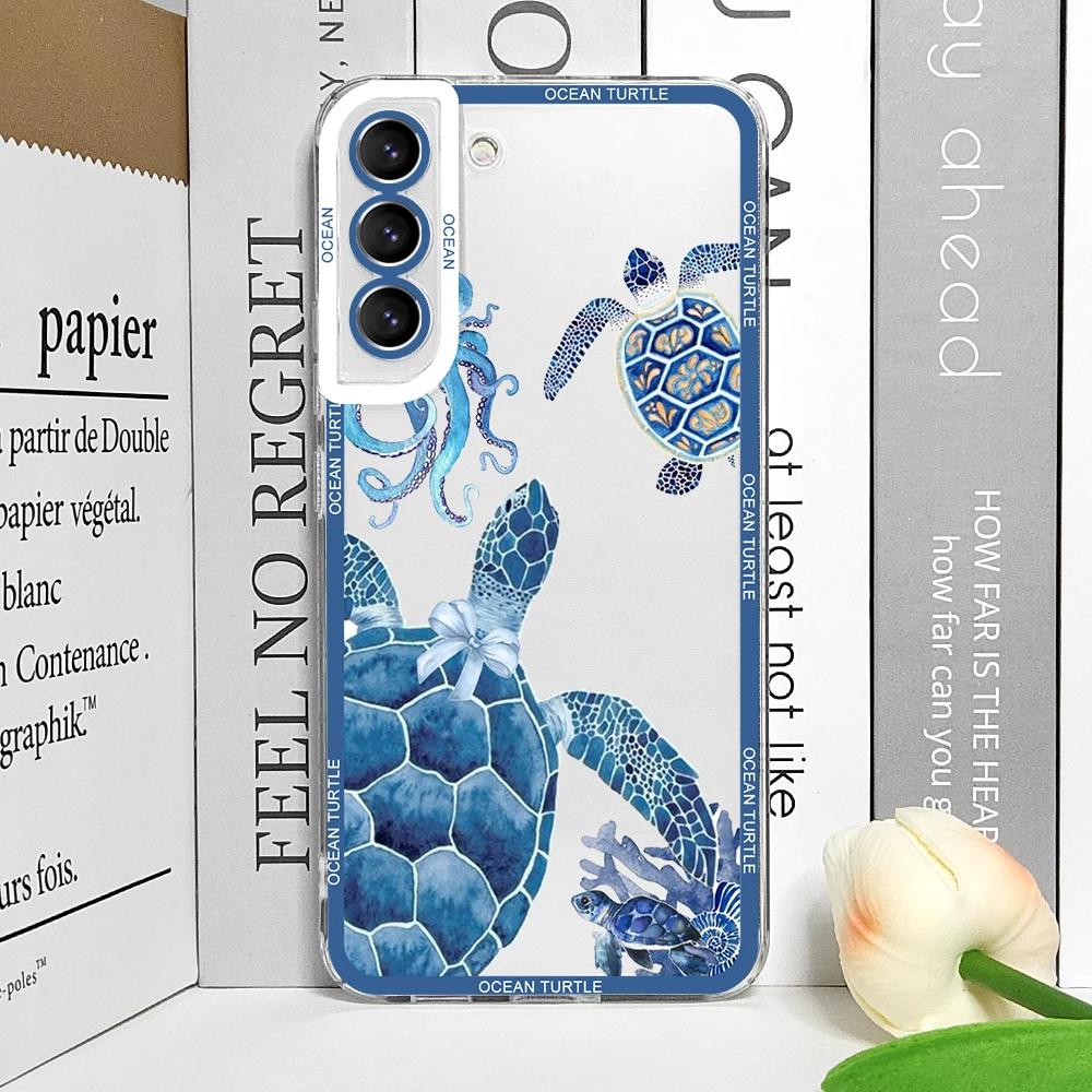 Cool Ocean Turtle Phone Case for Samsung Galaxy S22 S23 S24 S25 Ultra S20 Plus S21 FE Sea Blue Turtle Design Clear Covers Fundas
