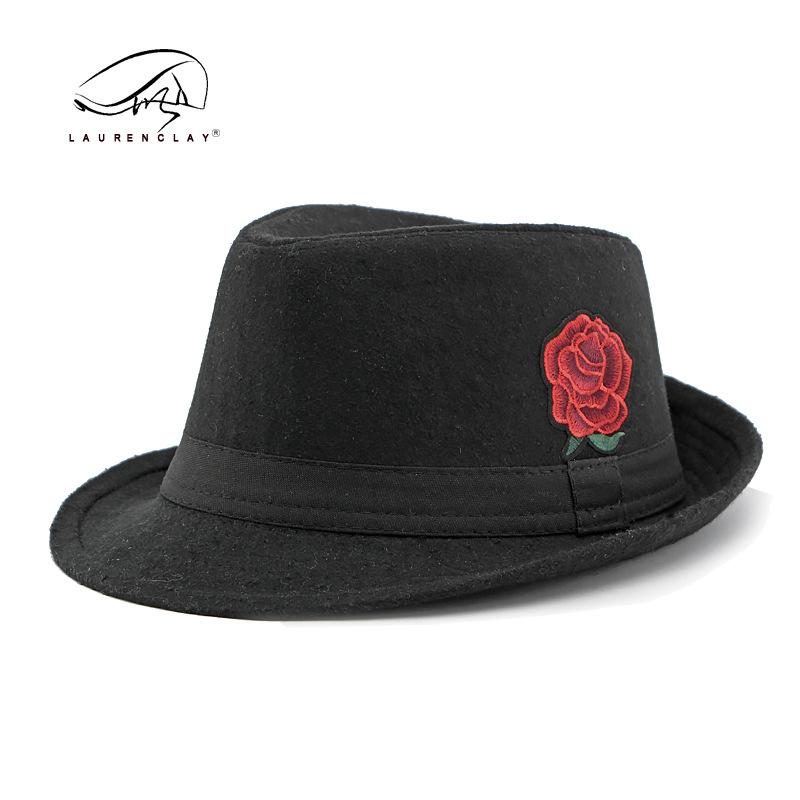 Autumn and winter new fashion personalized flower top hat women's British retro woolen jazz hat men's street performance hat