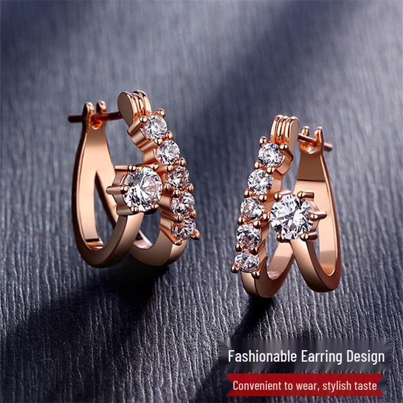 Elegant French Zircon Earrings for Women, Trendy Geometric Ear Cuffs, Light Luxury Jewelry, European-American Style