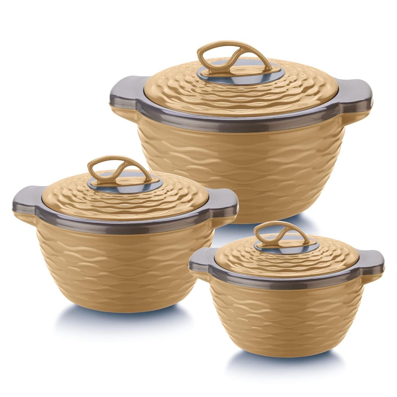 

@ Stainless Steel & Plastic with Lid & Handle Multipurpose Set Of 3 1170Gm Zr-7094-60%Off