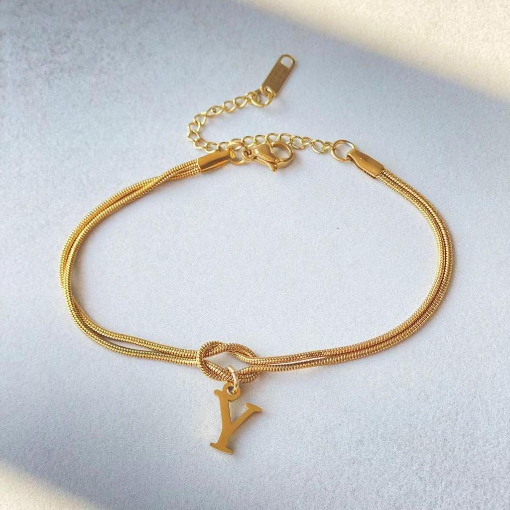 Valentine's Day Stainless Steel Herringbone & Snake Chain Bracelet with 26 Letters Pendant