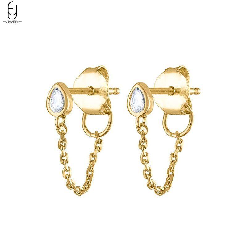925 Silver Needle Luxury Long Chain Tassel Crystal Stud Earrings For Women Exquisite Pendant Gold Earrings Fine Jewelry
