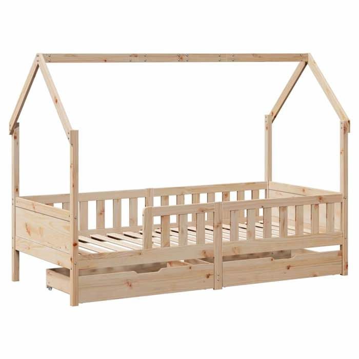 VidaXL Children's Bed Frames and Drawers 90x190 Cm Solid Pine Wood, Bed for Child, Single Bed for Child, House Bed 3302038
