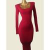 Square Collar Elegant Autumn and Winter Inner Wear Knitted Long Dress Foreign Trade Original Order Sexy New Year Atmosphere Banquet Sheath Base Skirt