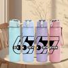1PC Six Seven Outline Retro Number Print 750ml Color Plastic Sports Water Bottle Leakproof Flip Straw Lid Suitable for Sports Office Home Use