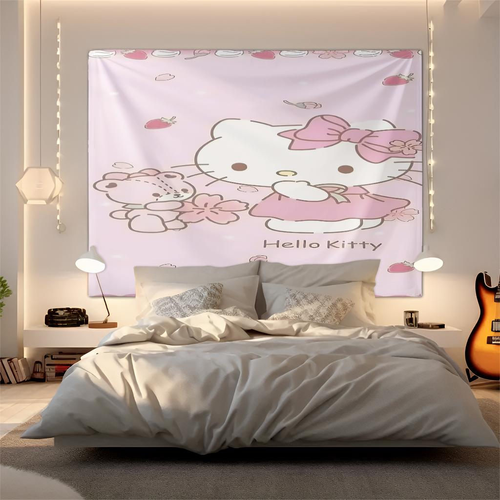 Hello Kitty Pink Tapestry Wall Hanging Kawaii Aesthetic Room Decor for Bedroom Dorm Teen Girls