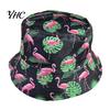 Teen Size Bucket Hat Fisherman Flamingo Printing Unisex Sun Double-sided Travel Camping Cap UV Protection Foldable Short Brim Outdoor Activities