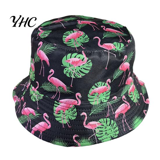 Teen Size Bucket Hat Fisherman Flamingo Printing Unisex Sun Double-sided Travel Camping Cap UV Protection Foldable Short Brim Outdoor Activities