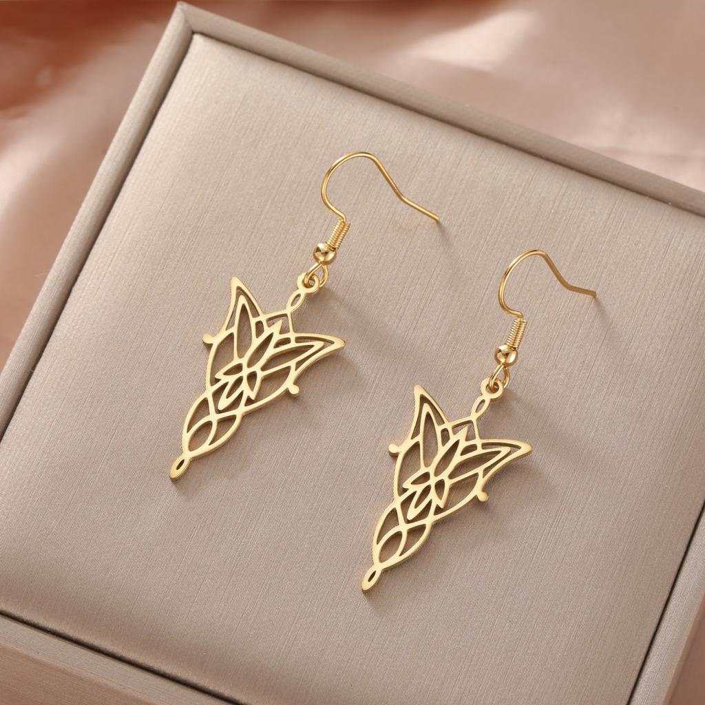 The Lord of the Rings Pendant Earrings Stainless Steel Elf Princess Sacred Geometry Pendant Retro Earrings Jewelry Gifts