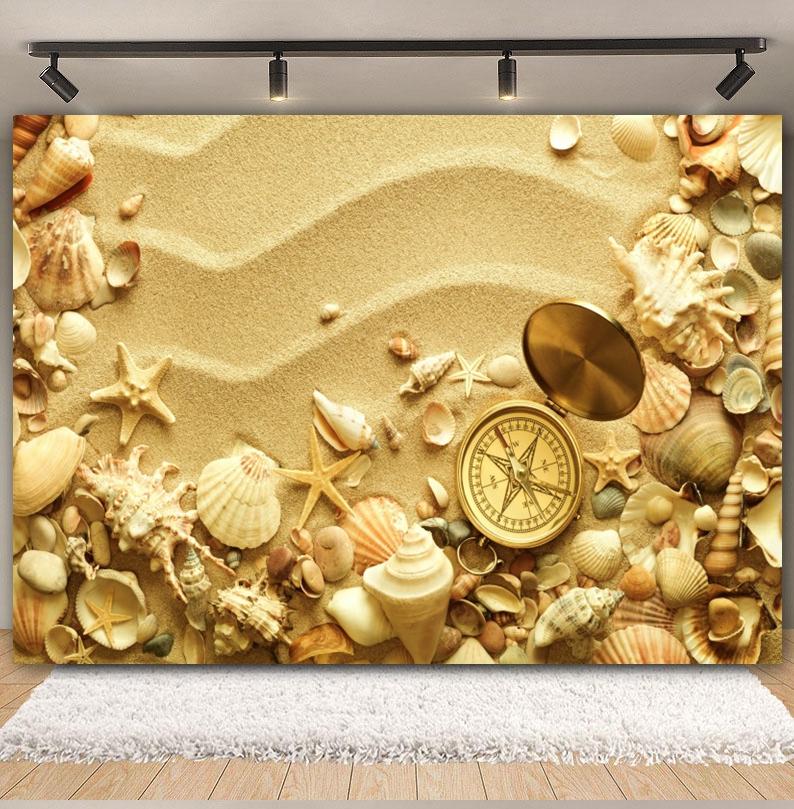 Sommer Strand Sand Hintergrund Fotografie Tropisch Hawaii Meeresufer Seestern Muschel Baby Geburtstag Feiertagsparty Hintergrund Foto Requisiten
