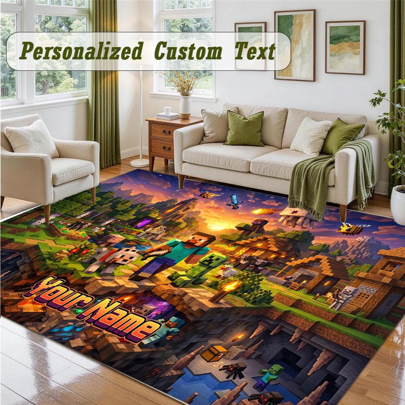 Crystal Velvet Square Rug Custom NameMinecraft Pattern Non Slip Home Floor Decor Rug
