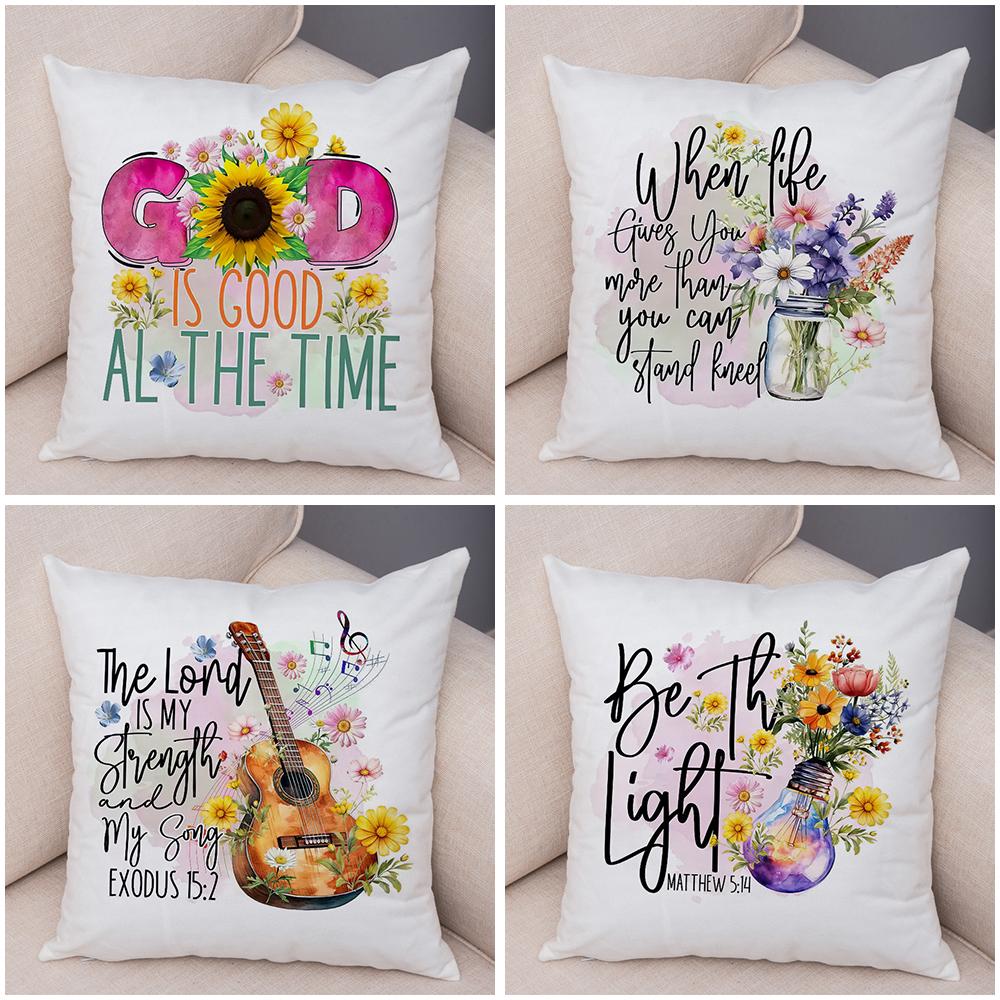 Grow In Grace Flowers Pillowcase Double Print Faith Hope Love Cushion Cover Soft Plush Wildflowers Cross Pillowe Case for Sofa