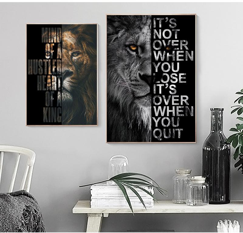 Wild Lion Letter Motivational Quote Art Posters and Prints On Canvas Painting Decorative Wall Art Picture for Office Home Decor No Frame