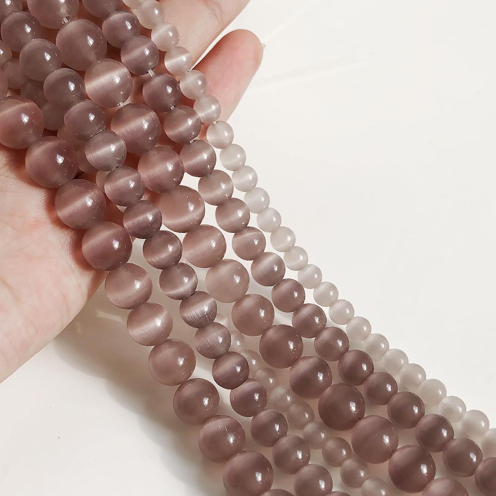 4/6/8/10/12mm Pink Color Cat Eye Opal Beads Natural Stone Glass Loose Beads for Jewelry Making DIY Bracelets Accessories 15''