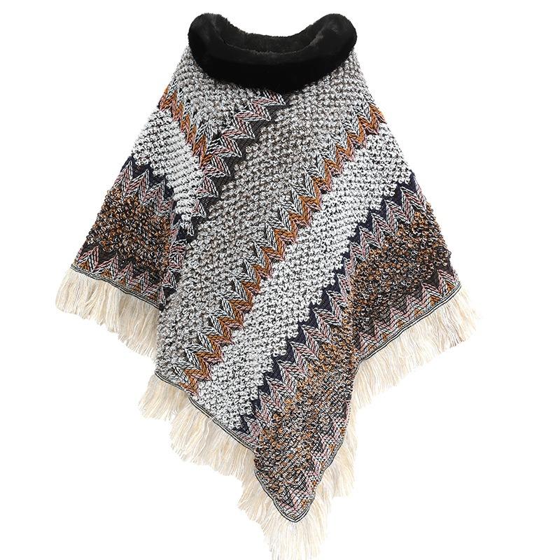 Herbst und Winter Neu Pelzkragen Strickschal, Thermopullover Cape, Schal Damen