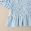 ZANZEA Women Casual Round Neck Crochet Patchwork Summer Short Sleeve T-Shirts