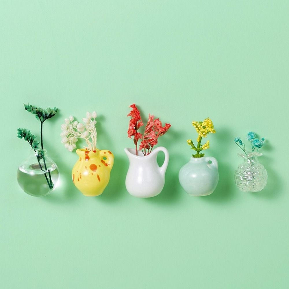 8Pcs Excluding Plants Vase Fridge Stickers Resin Mini Plant Vase Simulation Flower Vase  Gift
