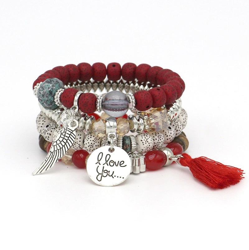 Nepal Multi-Layer Beaded Bracelet Handmade Bracelet Crystal Letter Love Character Jewelry