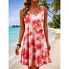 Women's Round Neck Sleeveless Tropical Hibiscus Print Casual A-Line Mini Dress, Beach Tank Dresses for Spring & Summer