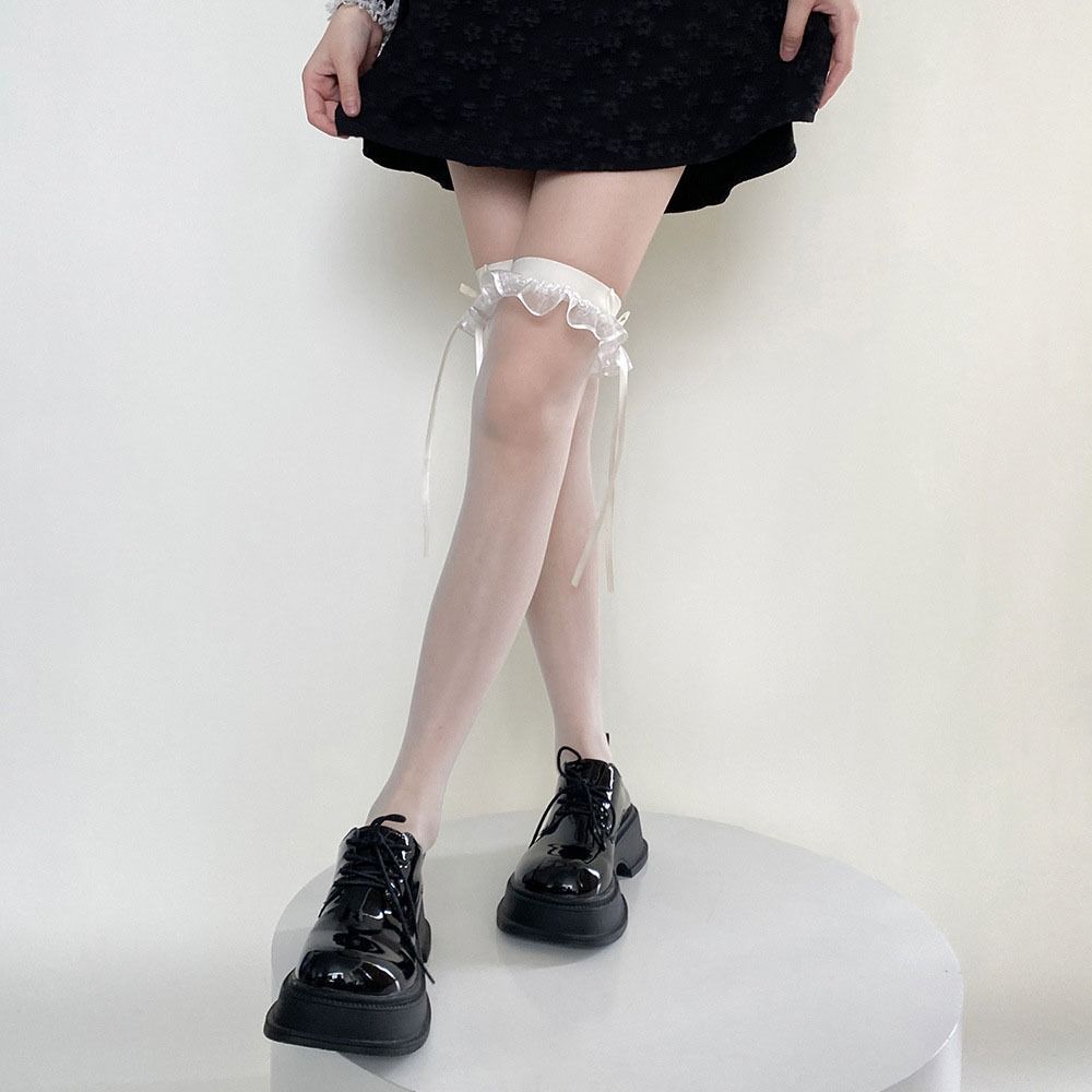 Costumes Polyester Ribbon Japanese JK Bow Stockings Female Hosiery Over Knee Socks High Tube Socks