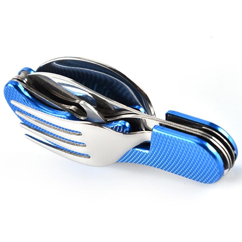 Ensemble de vaisselle d'extérieur 4 en 1, fournitures de cuisine de Camping, cuillère en acier inoxydable, Kits de poche pliables, pique-nique à domicile, randonnée, outils de voyage