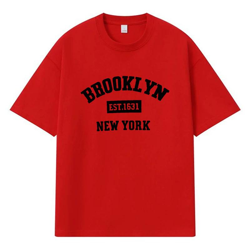 2026 Brooklyn New York Printed Graphic Streetwear Y2k Harajuku Clothes 100% Cotton T Shirt Casual Oversized Summer Men T-shirt