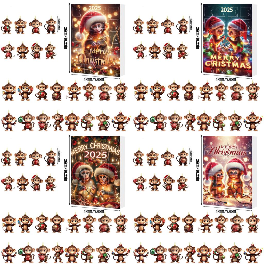Monkey Christmas Countdown Calendar With Acrylic Wall Hangings For Holiday Celebration And Gifts
