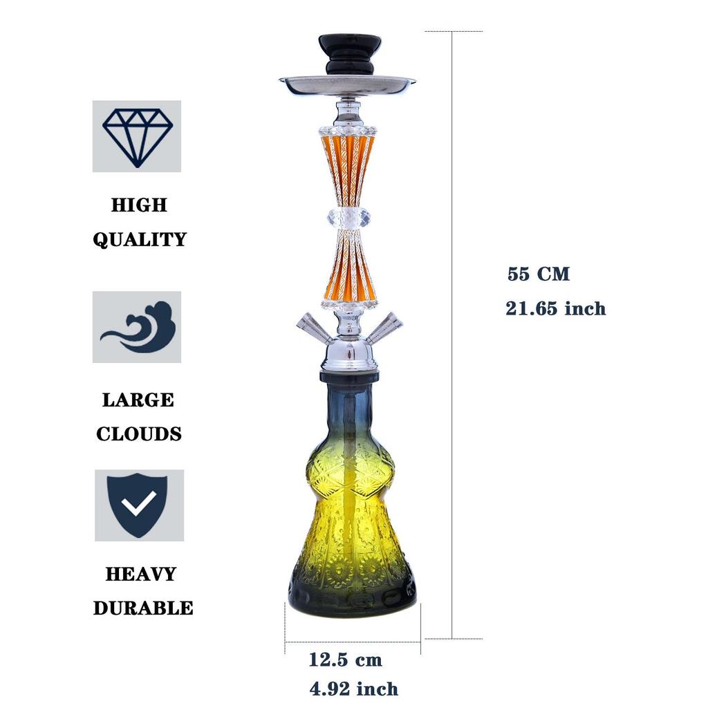 Double Tube Transparent Glass Hookah Set with Arabic Design - Smoking Accessories