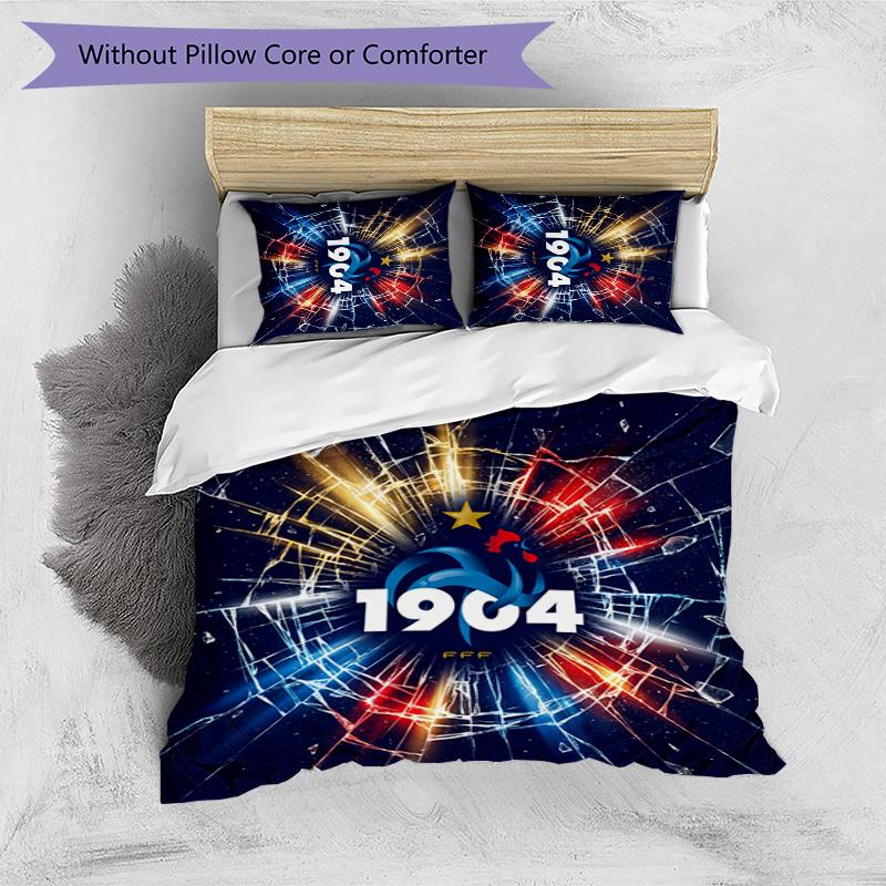 Set Biancheria da Letto Stampata France Football 3 Pezzi Set Copriletto Accogliente Traspirante come Regalo per Inaugurazione Casa Vacanze