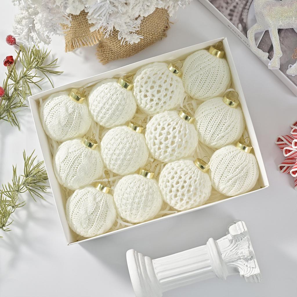 Knitted Pattern Decorative Hanging Ornaments Set of 10 Spherical Design for Seasonal Tree and Home Decoration