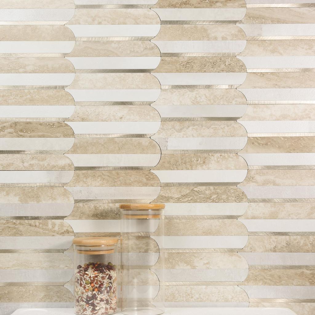 JAMAvisona 5 Pieces Nordic DIY Tile Sticker Mosaic 3D Wallpaper 3mm Thick Waterproof Stain Resistant Heat Resistant Peelable Wall Sticker Pannel