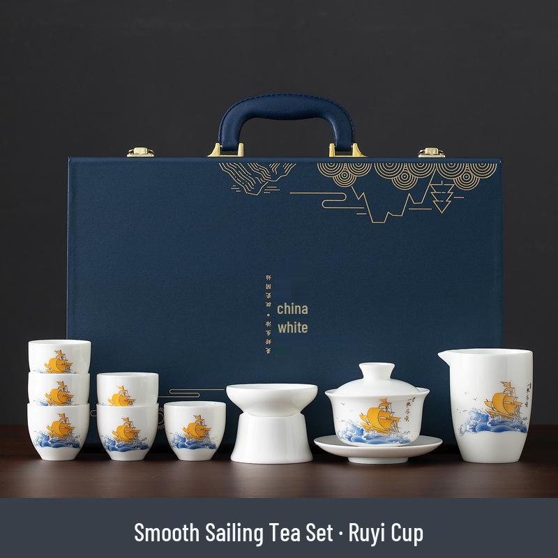 Mutton Fat Jade Dehua Porcelain Kung Fu Tea Set Souvenir