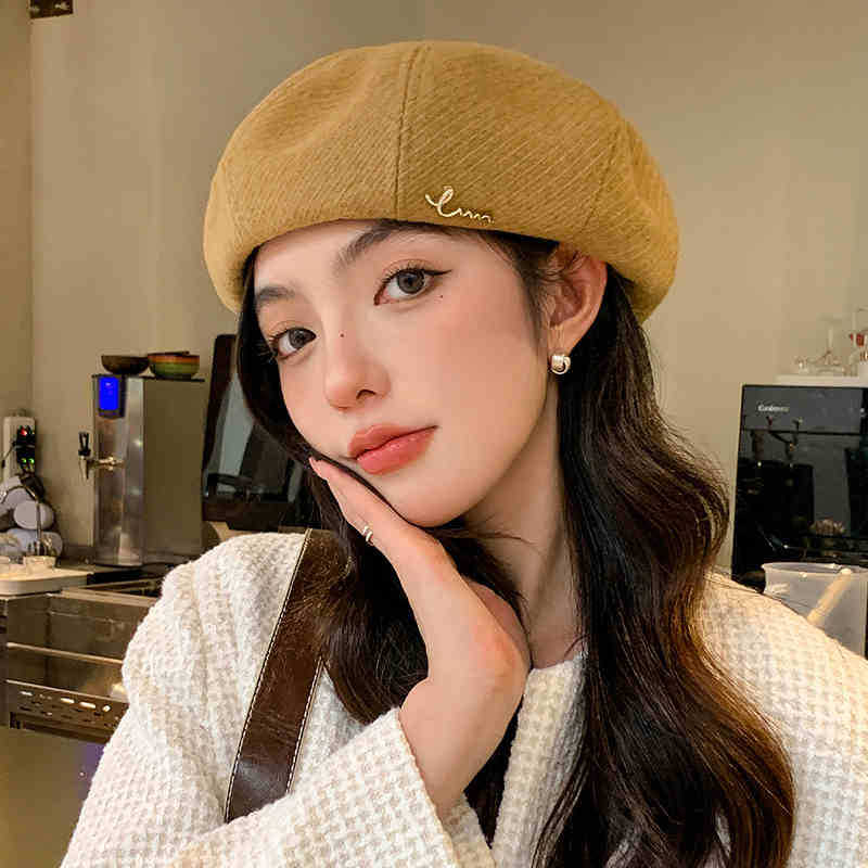 

Весенне-осенняя шляпа женская с металлической этикеткой однотонный берет большой окружности головы показать лицо маленьким литературная шляпа художника One Size