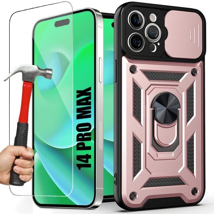 Coque - BOOLING - iPhone 14 Pro Max - Antichoc - Couvercle coulissant - Support rotatif