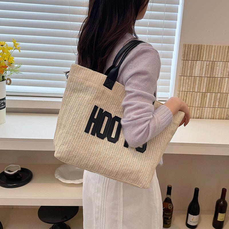 Simple Casual Letter Large Capacity Fashion Handbag Summer New Woven Shoulder Underarm Tote Bag