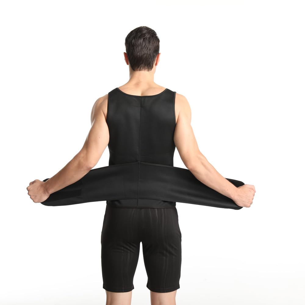 Men's Compression Shirt, Sauna Suit, Body Shaper, Adjustable Shapewear, High Sweating, Fitness (Black, XL)
