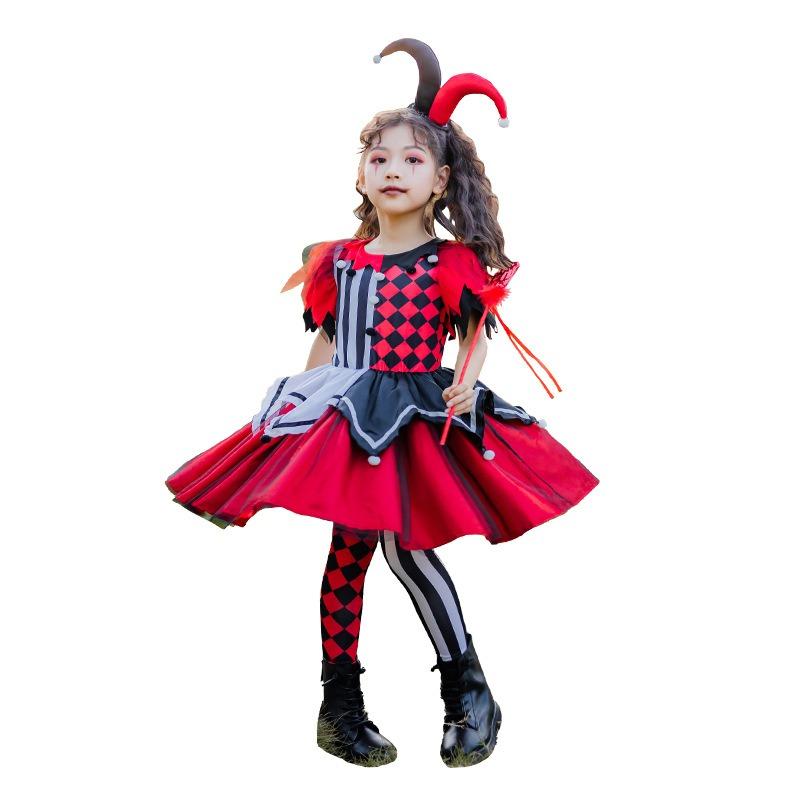 Halloween clown costume kids costume clown soul girl girl show costume horror dress