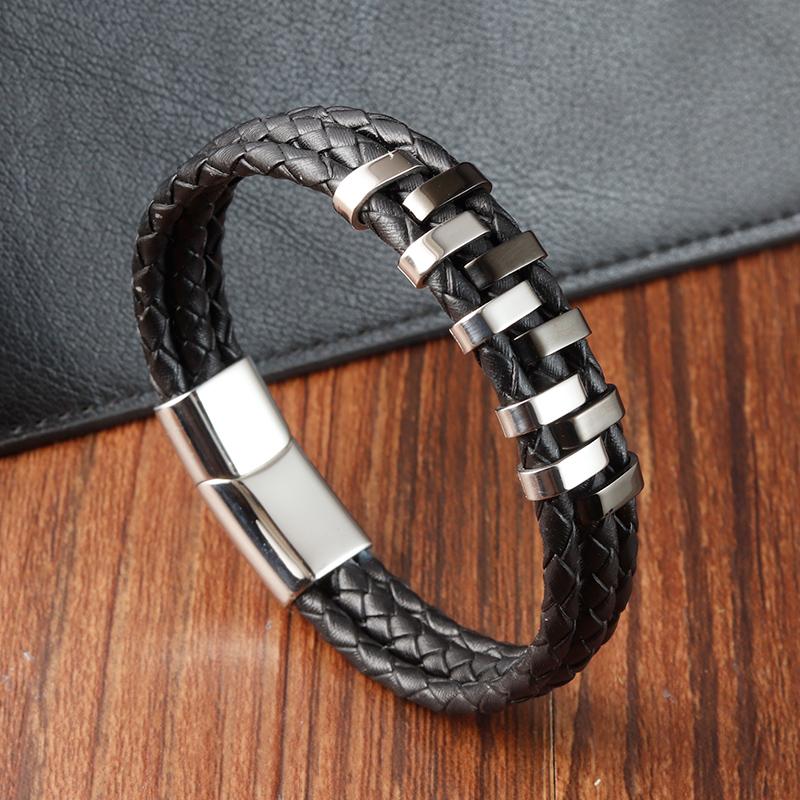 New Trendy Chain Men Bracelet Classic Stainless Steel Multilayer Braided Rope Leather Bracelet For Men Charm Jewelry Gifts