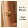 Starfish Hammered Upper Arm Cuff for Women Adjustable Gold Color Metal Open Bangle Boho Beach Body Jewelry Accessories