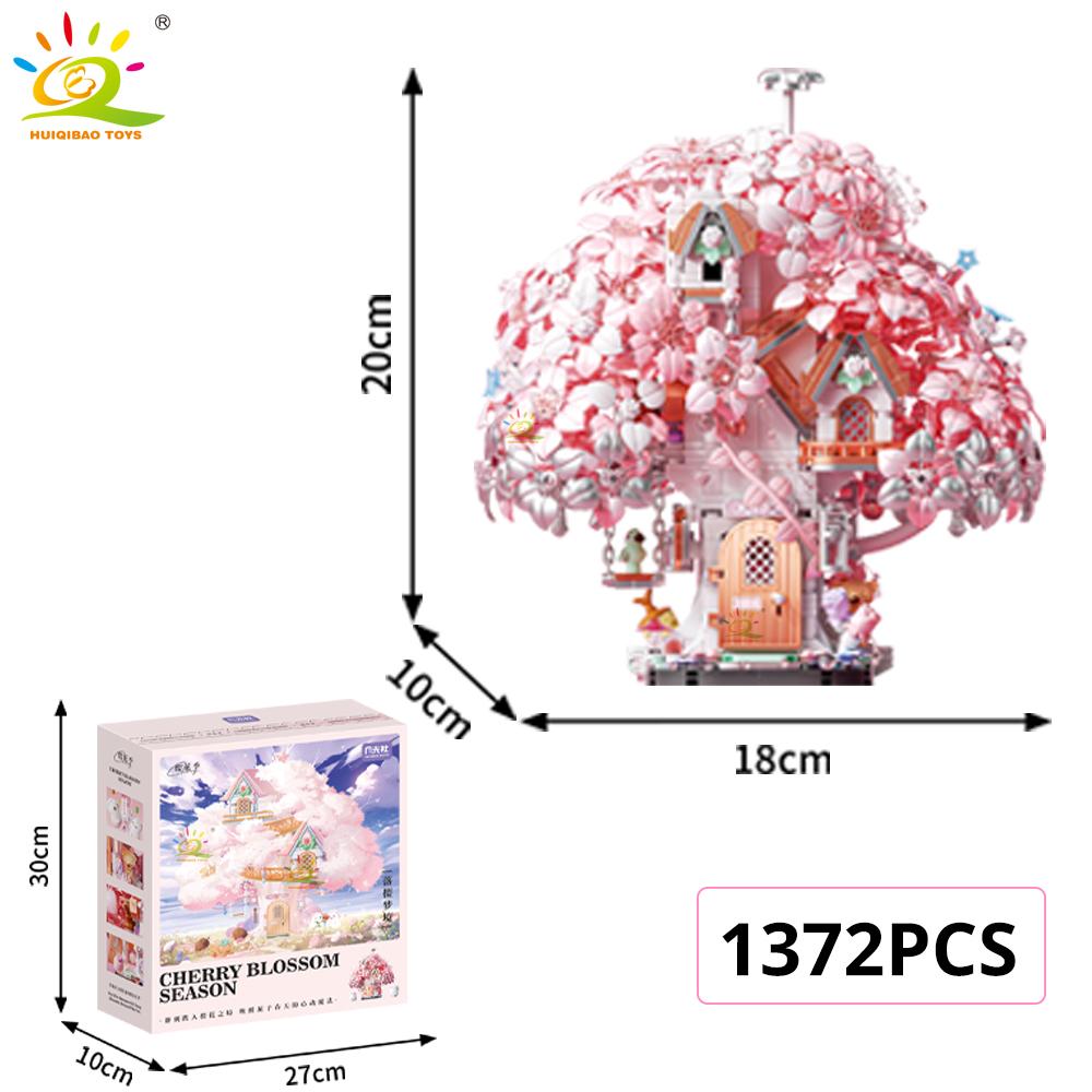 Non-Toxic Diy Discoloration Cherry Blossom Moc Flower Pink Tree House Building Blocks Classic Model Bricks Sets Kid Romantic Gift