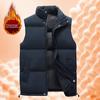 Men Cotton Vest Stand Collar Sleeveless Warm Elastic Hem Windproof Waistcoat Solid Color Zipper Buttons Placket Thickened Vest Coat with Pockets